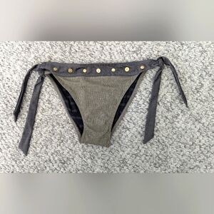 True Religion Women's Gray & Metallic Bikini Bottom w/ Gold Accents